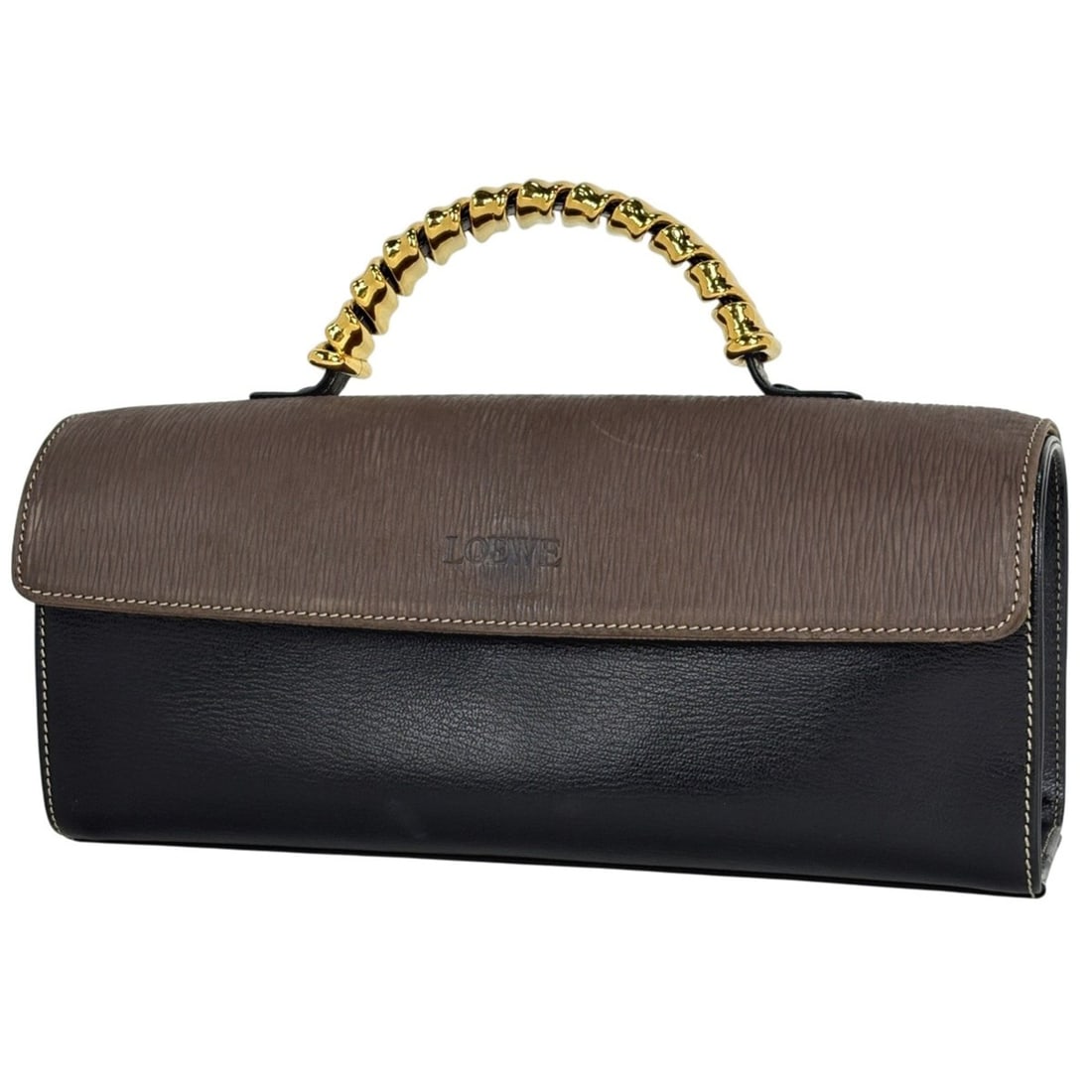 LOEWE Velázquez logo handbag in black and brown leather for women (1 of 7)