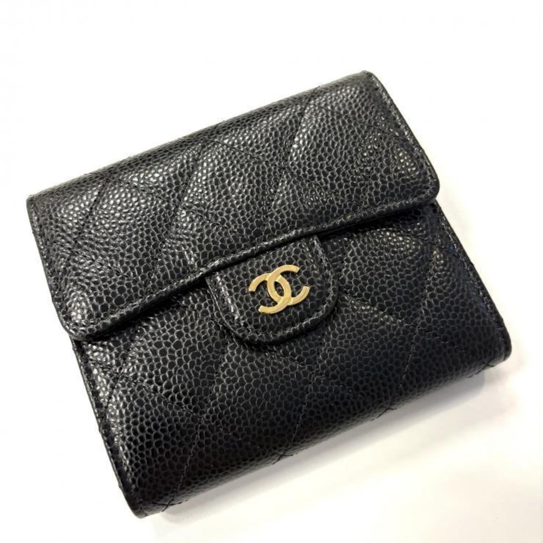 CHANEL Matelasse Classic Small Flap Wallet with Coco Mark in Caviar Leather, Black, AP0231 (1 of 10)
