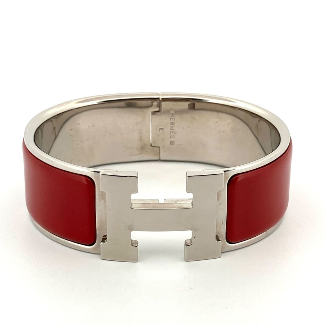 Hermes Hermès Click Clack GM Bangle, Red Enamel, Silver Hardware, Bracelet (1 of 11)