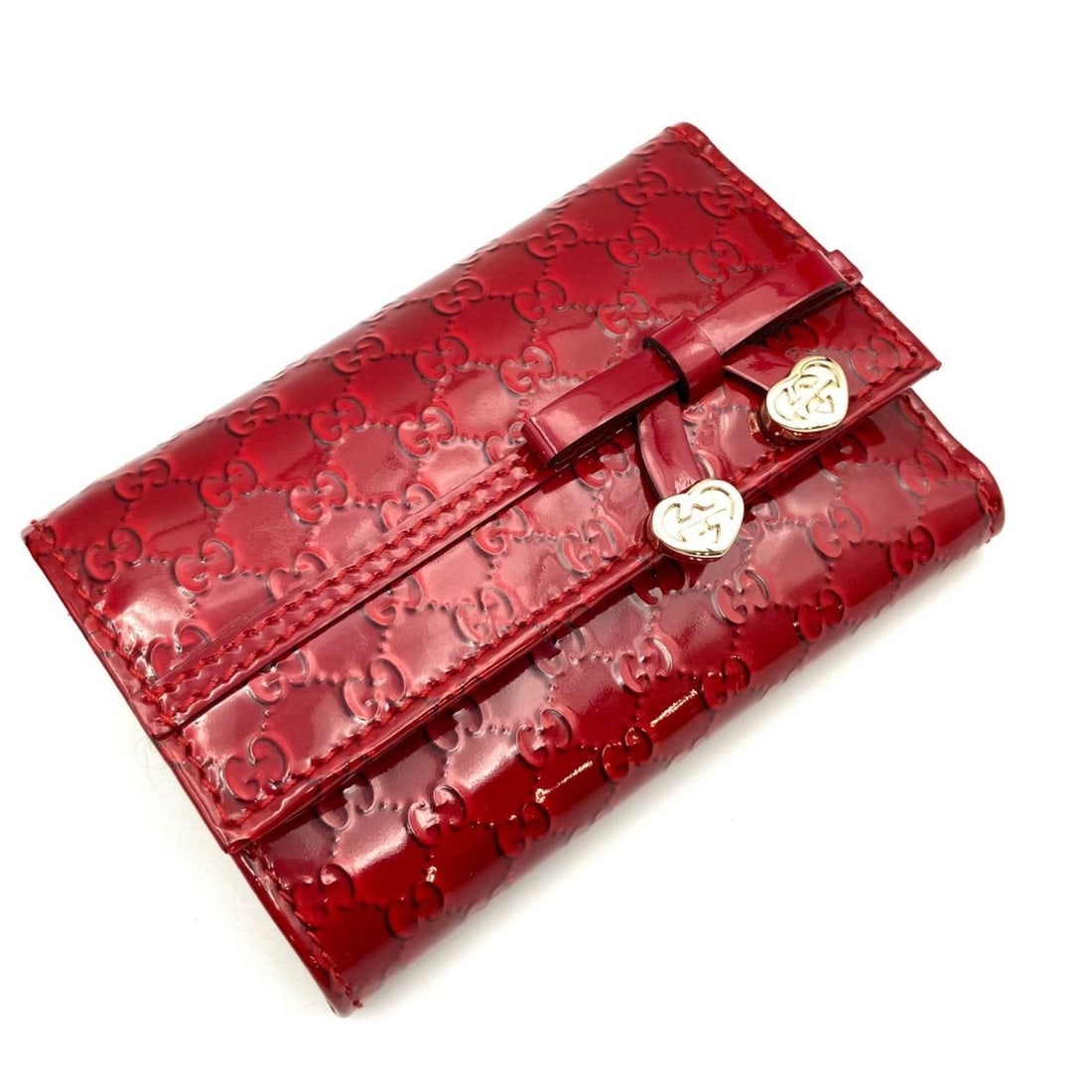 GUCCI Lovely Heart Micro Guccissima Key Case Tri-fold Wallet GG Compact Red Enamel (1 of 14)