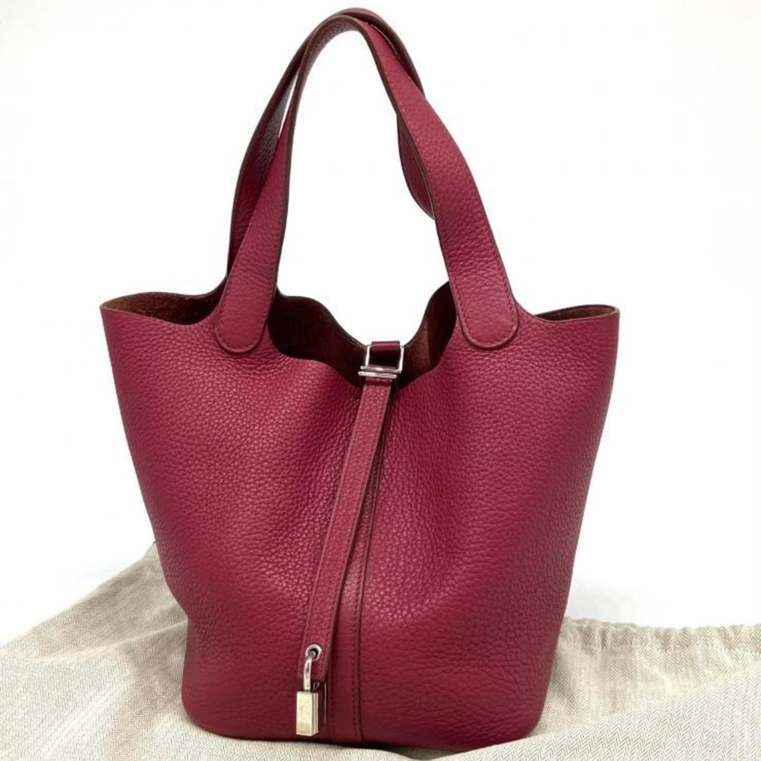 HERMES Picotin Lock MM Handbag with Taurillon Clemence Leather, Ruby, and Silver Hardware, ?N (1 of 18)