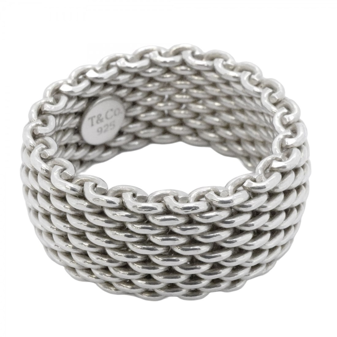 Tiffany Somerset Mesh Ring in Silver 925, Size 15 for Men and Women: --- Catalog ---Category: SizeJP Size: 15US Size: 7.5Category: DesignType: Band ringGender: Men,WomenMaterial: Silver 925Category: GeneralBrand: Tiffany--- Item List ---Section: ConditionRanking: Rank