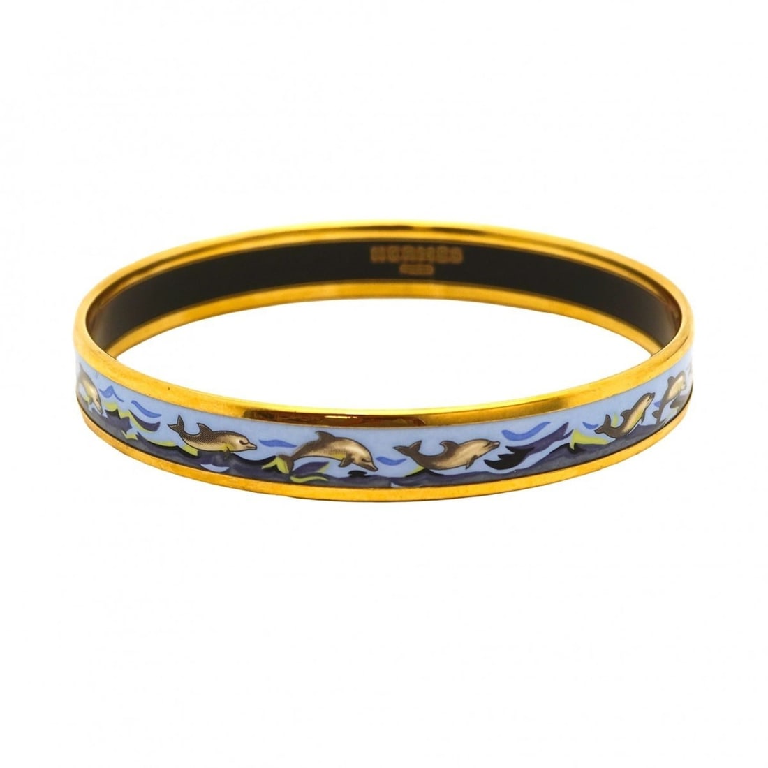 Hermes Bangle, Enamel PM, GP Plated, Cloisonné, Gold, Blue, Multicolor, Women's (1 of 11)