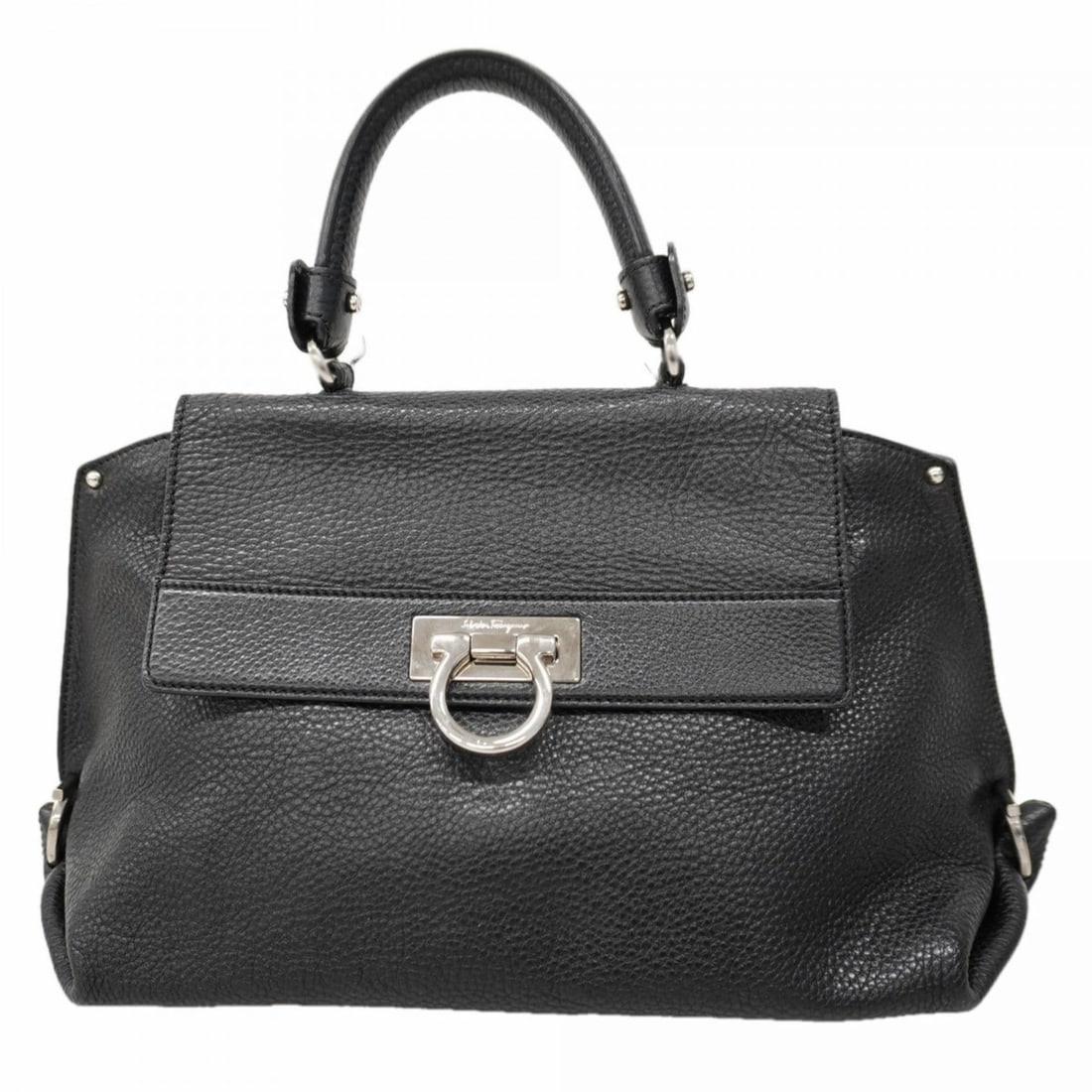 Salvatore Ferragamo Gancini Leather Handbag, Black, Women's, P2168839 (1 of 12)