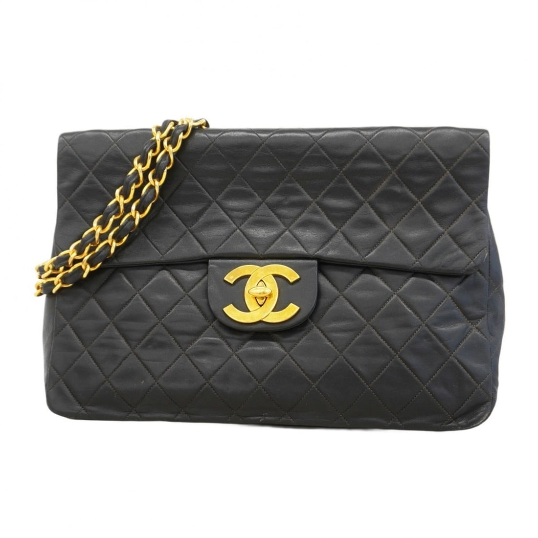 Chanel Shoulder Bag, Large Matelasse, Double Chain, Lambskin, Black, Women's, P2145388 (1 of 20)