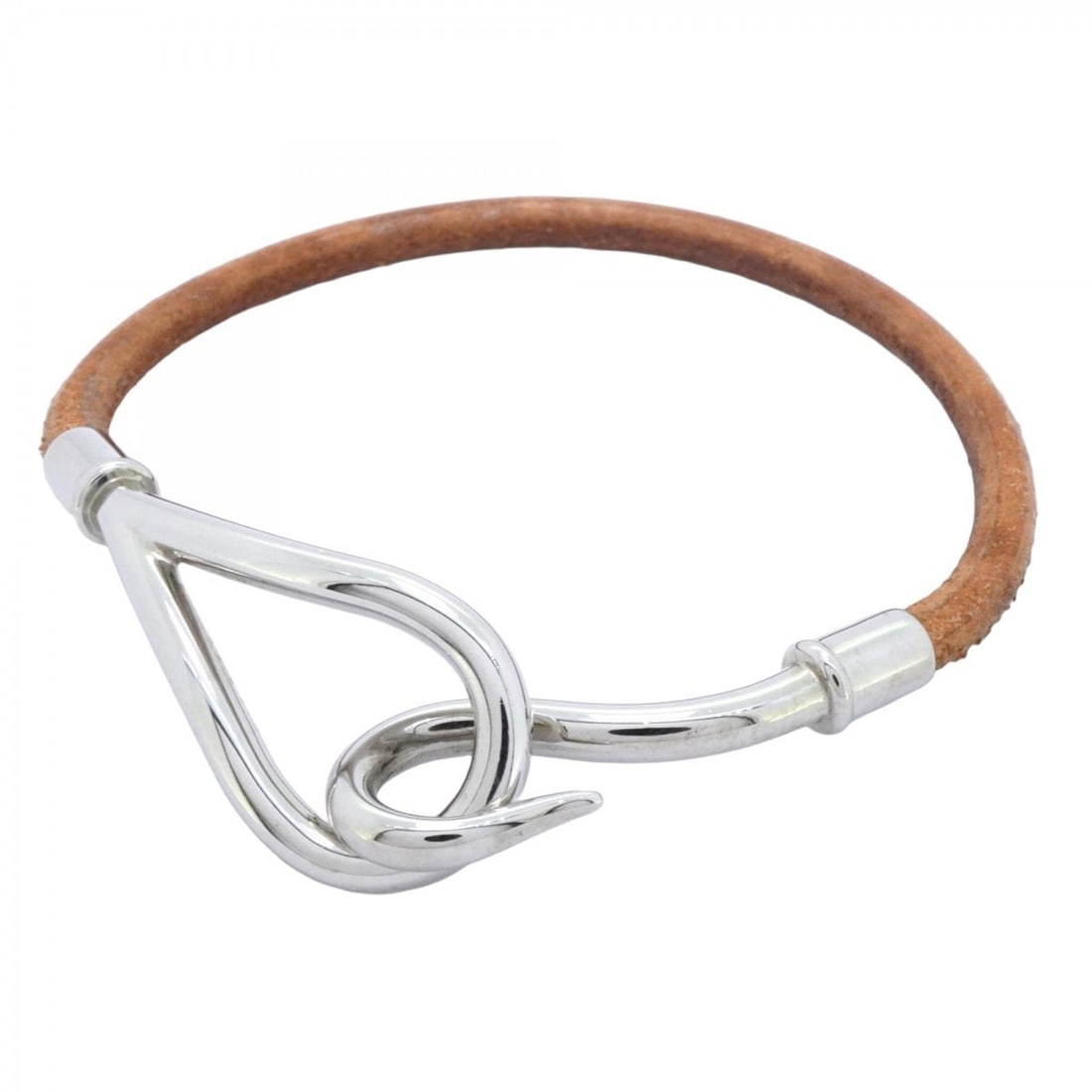 Hermes Jumbo Hook Bracelet, Metal, Leather, Silver, Brown, Women's (1 of 9)