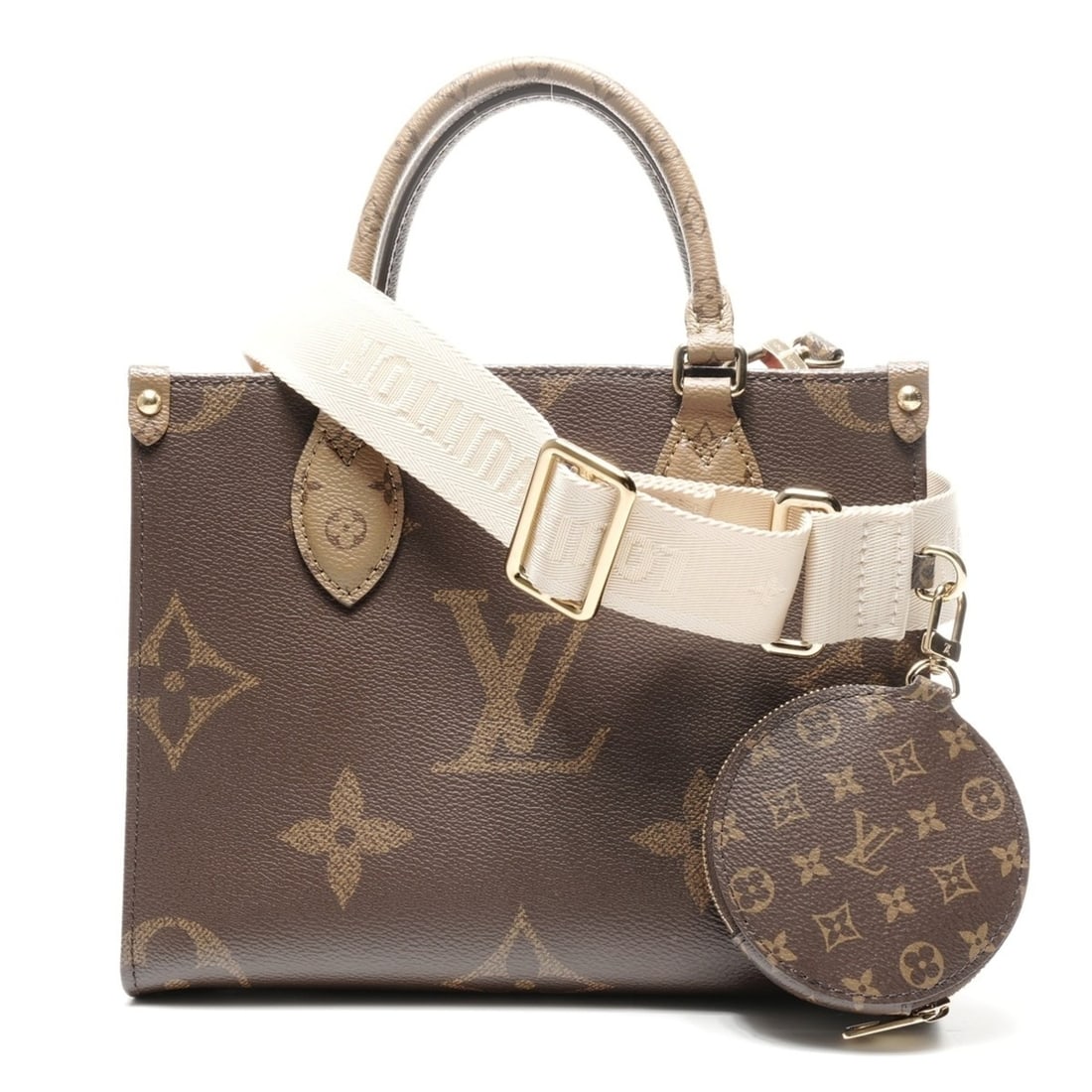 Louis Vuitton Monogram On the Go PM Handbag, Brown: --- Catalog ---Category: SizeHandle Drop: 9.00cm / 3.54''Size (HxWxD): 18.5cm x 24cm x 9cm / 7.28'' x 9.44'' x 3.54''Strap Length: 77cm - 112cm / 30.31'' - 44.09''Category: DesignType: HandbagColor: B