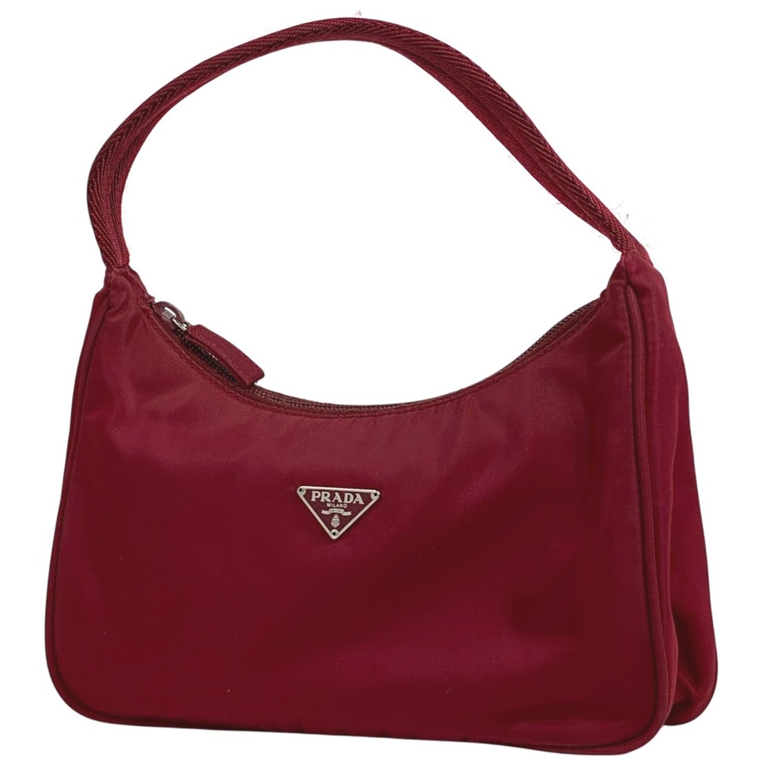 Prada logo plate handbag, pouch, shoulder bag, nylon red, women's (1 of 10)