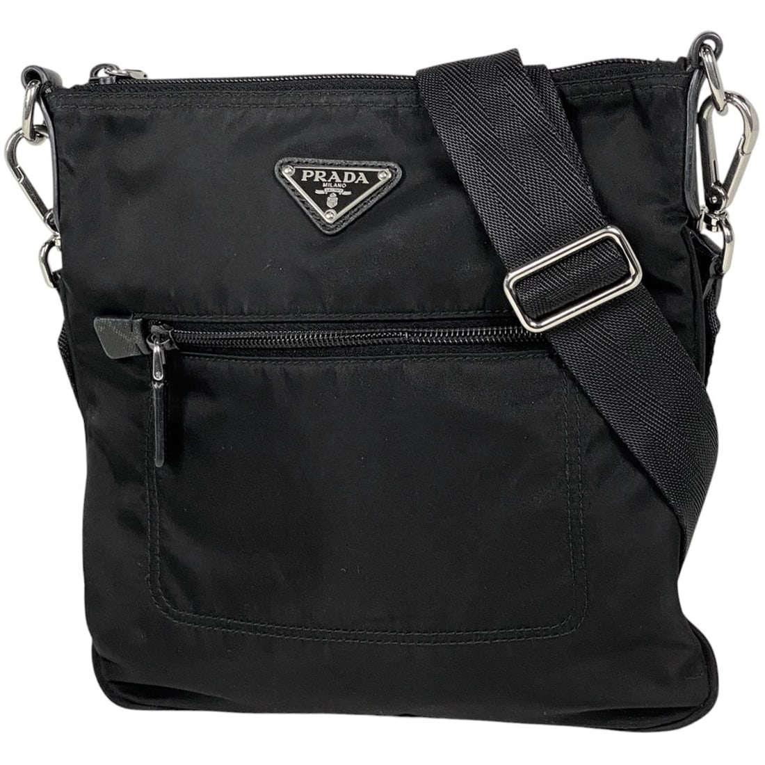 Prada logo plate shoulder bag, crossbody, nylon, nero (black), women's (1 of 11)