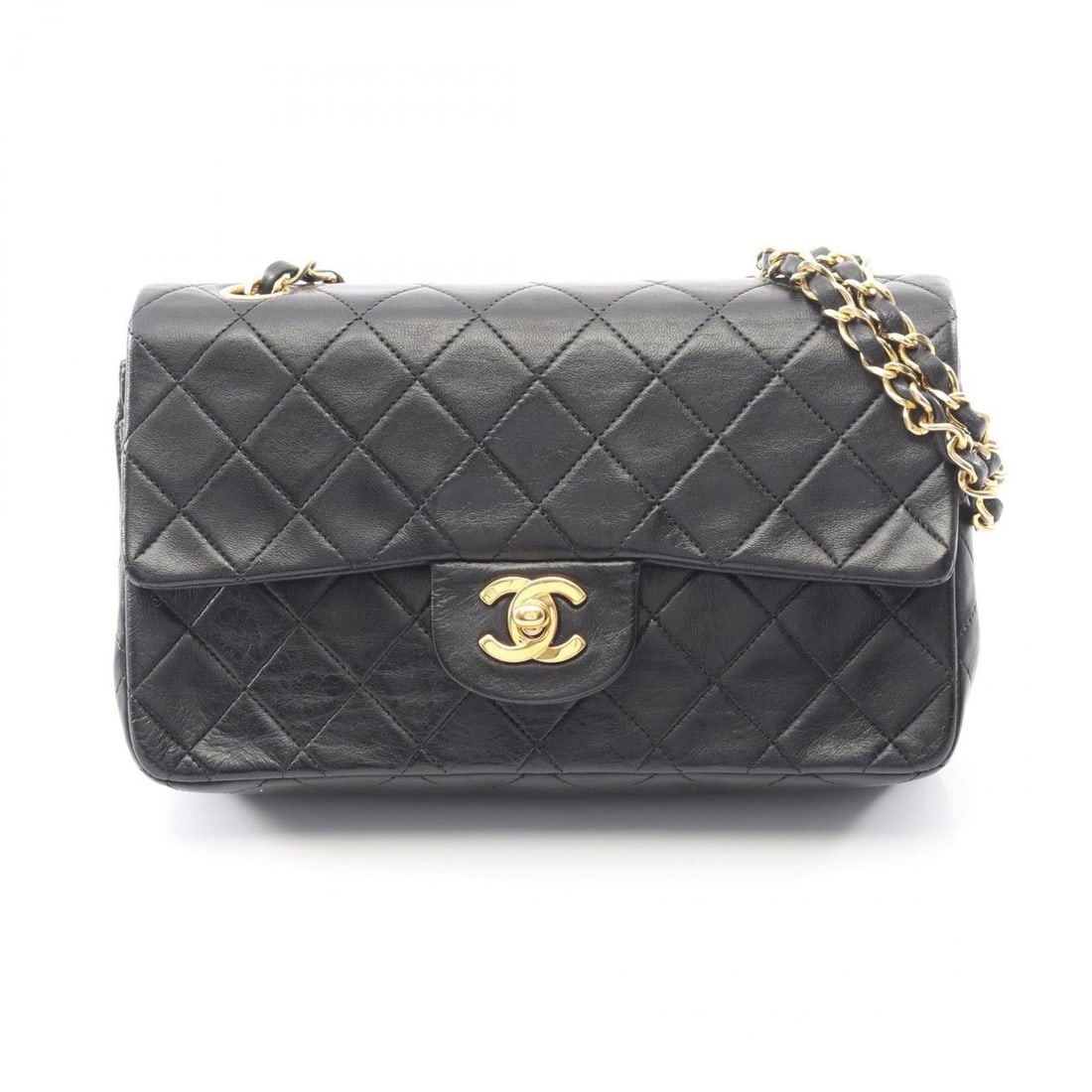 CHANEL Matelasse Double Flap Shoulder Bag in Lambskin Leather, Black, Women's, A01113 (1 of 10)