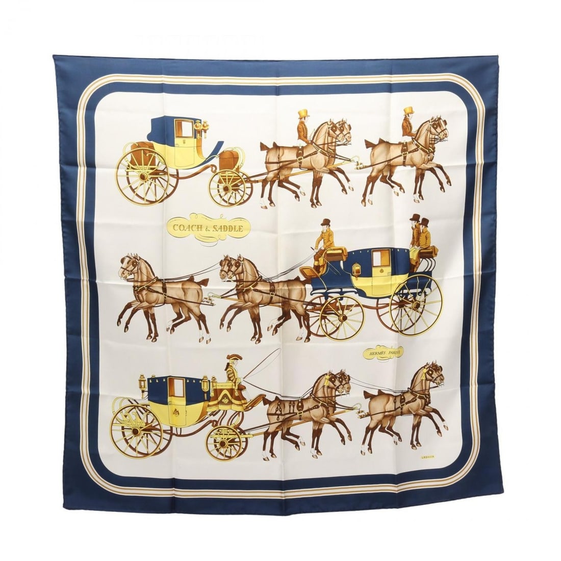 Hermes Hermès Carré 90 Coach & Saddle Silk Scarf for Women, Navy Blue Multicolor (1 of 7)