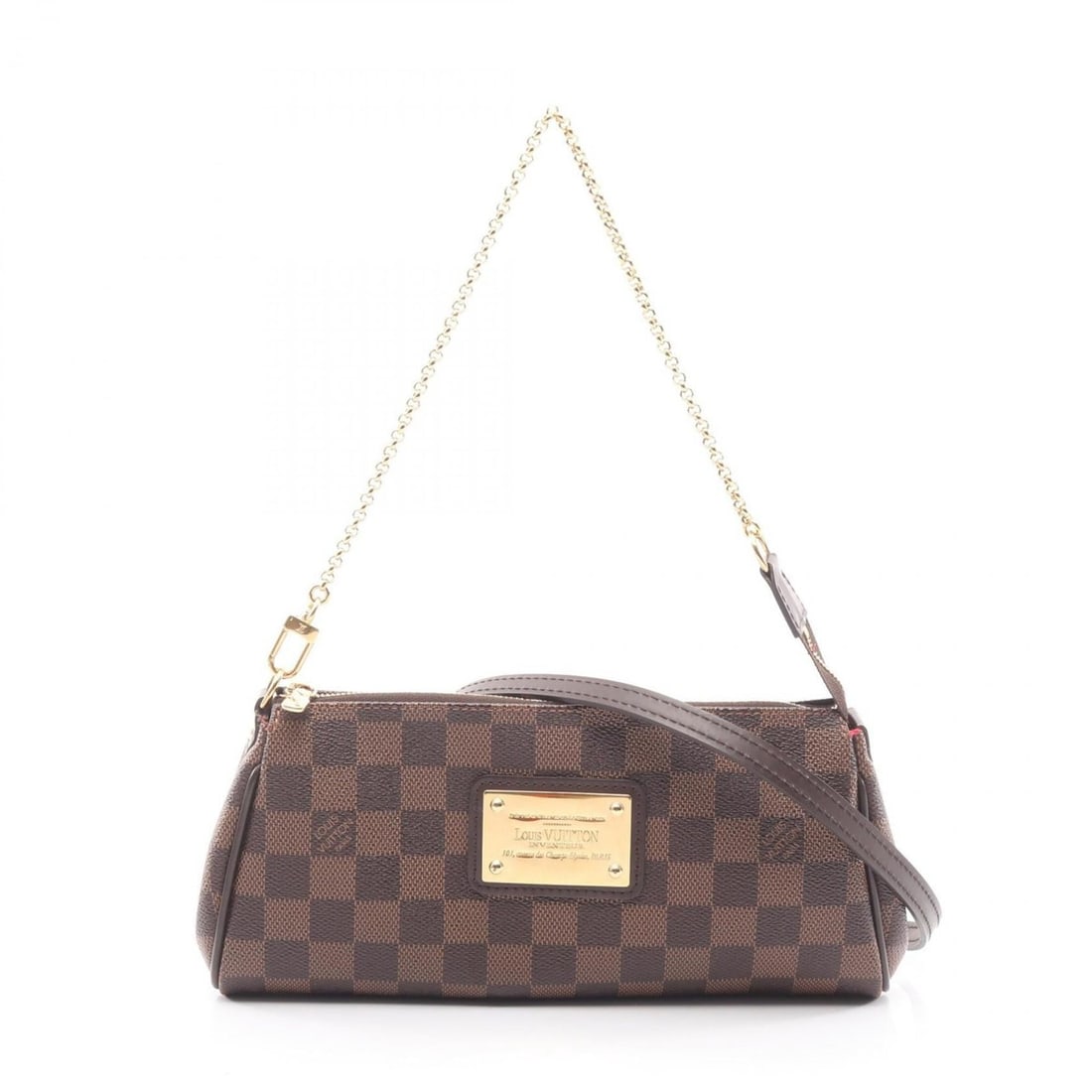 Louis Vuitton Eva Handbag, Coated Canvas and Leather with Damier Finish, Brown, N55213: --- Catalog ---Category: SizeSize (HxWxD): 12cm x 25cm x 4cm / 4.72'' x 9.84'' x 1.57''Category: DesignType: HandbagColor: Brown, EbeneGender: WomenMaterial: Coated canvas , Leather Category: GeneralM