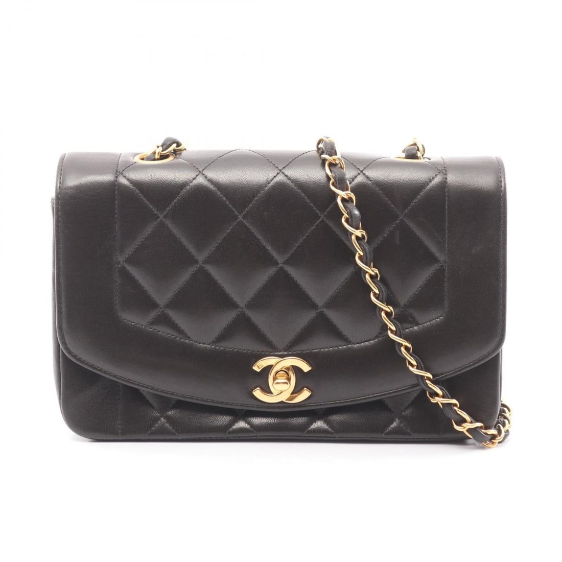 CHANEL Matelasse Diana Flap Shoulder Bag in Lambskin Leather, Black: --- Catalog ---Category: SizeSize (HxWxD): 14cm x 22cm x 7cm / 5.51'' x 8.66'' x 2.75''Category: DesignType: Shoulder bagColor: BlackGender: WomenMaterial: Leather Hardware Color: GoldLeather/Fur Type