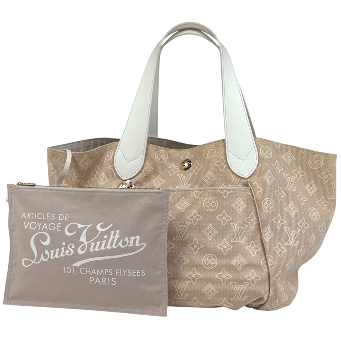 Louis Vuitton Cabas Ipanema GM Shoulder Bag with Pouch, Canvas Tote Bag, Sable (Beige), M95986,: --- Catalog ---Category: SizeSize (HxWxD): 27cm x 28cm x 22cm / 10.62'' x 11.02'' x 8.66''Category: DesignType: Shoulder bag, Tote bagColor: Beige, SableGender: WomenMaterial: Canvas , Leather Inner P