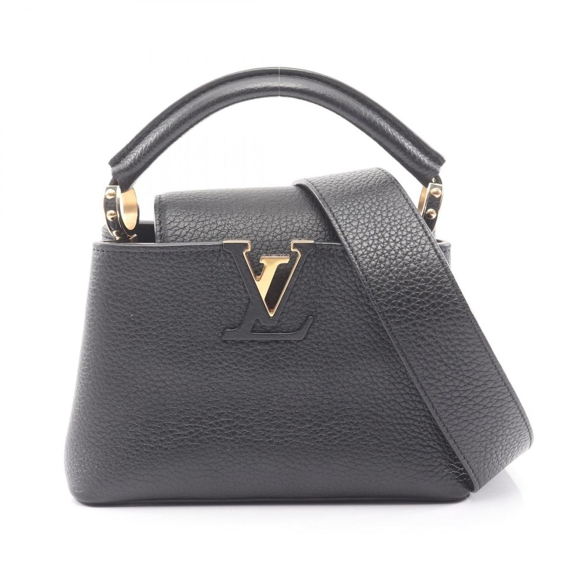 Louis Vuitton Capucines Mini Handbag, Taurillon Leather, Women's, Black, M24729: --- Catalog ---Category: SizeSize (HxWxD): 15cm x 19.5cm x 7cm / 5.9'' x 7.67'' x 2.75''Category: DesignType: HandbagColor: Black, NoirGender: WomenMaterial: Leather Leather/Fur Type: Taurillon leathe
