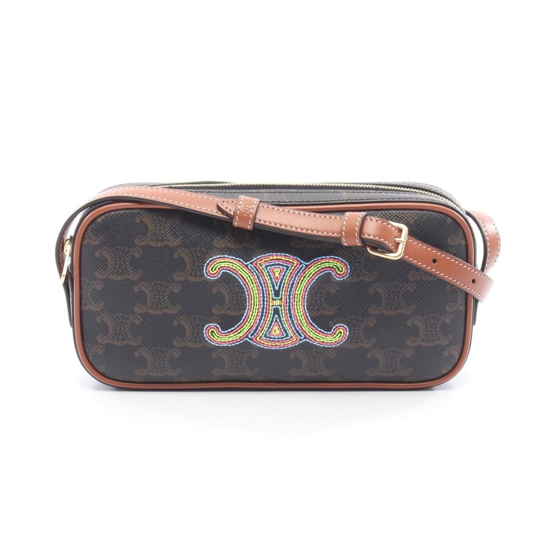 Celine Triomphe Mini Camera Bag, Shoulder Coated Canvas and Leather, Women's, Brown, Multicolor: --- Catalog ---Category: SizeSize (HxWxD): 9.5cm x 19.5cm x 3.5cm / 3.74'' x 7.67'' x 1.37''Category: DesignType: Shoulder bagColor: Brown, Multi-colorGender: WomenMaterial: PVC , Coated canvas , Leat
