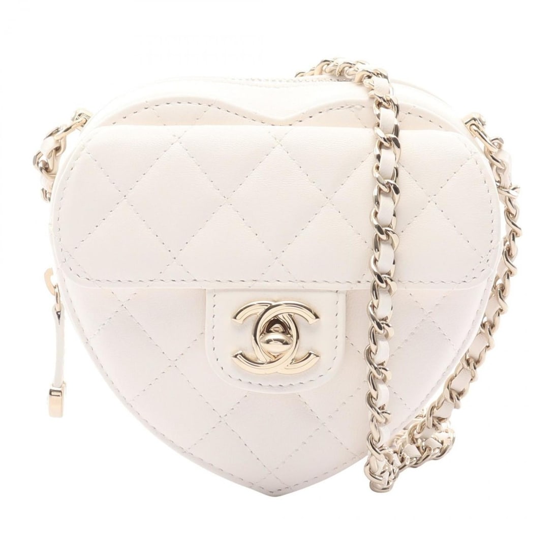 CHANEL Heart Chain Clutch Bag, Matelasse Shoulder Lambskin Leather, Women's, White (1 of 12)