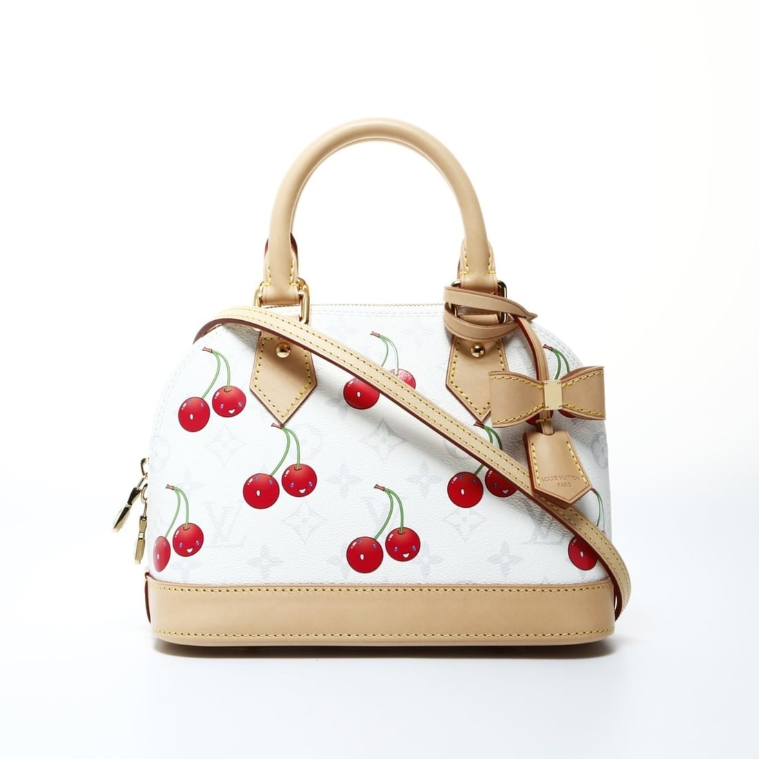 Louis Vuitton LV x TM Alma BB Takashi Murakami Monogram Cherry Handbag in White: --- Catalog ---Category: SizeHandle Drop: 9.00cm / 3.54''Size (HxWxD): 17cm x 25cm x 11cm / 6.69'' x 9.84'' x 4.33''Strap Length: 110cm / 43.3''Category: DesignType: HandbagColor: Monogram Cherry, Whi