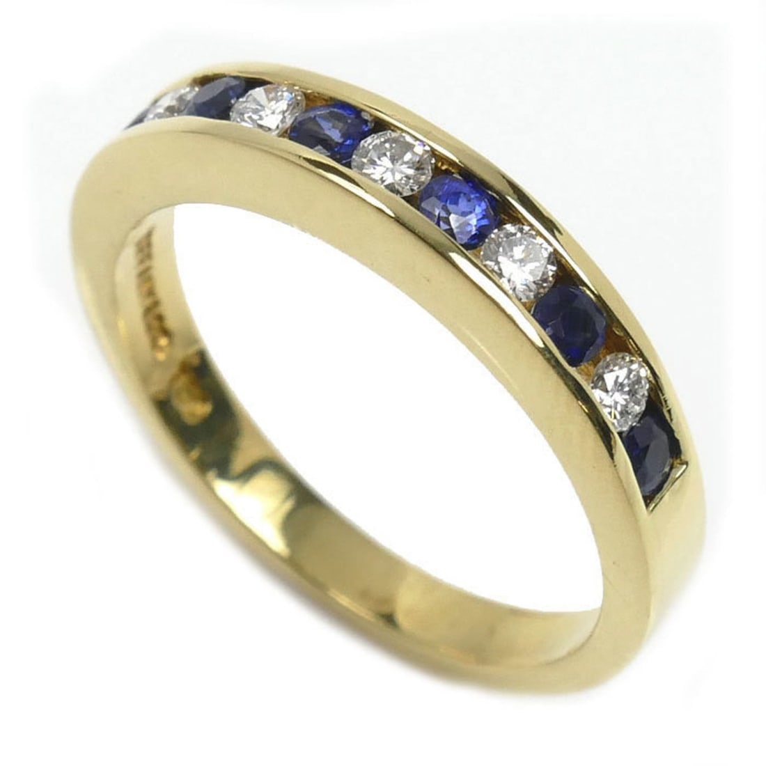 TIFFANY & Co. 18K Yellow Gold Ring with Sapphire and Diamond, Size 9, 3.2g, Women's: --- Catalog ---Category: SizeJP Size: 9US Size: 5Category: DesignType: Band ringColor: Yellow goldGender: WomenMaterial: Yellow gold (18K)Category: GeneralBrand: TiffanyCountry of Origin: USA--- Item