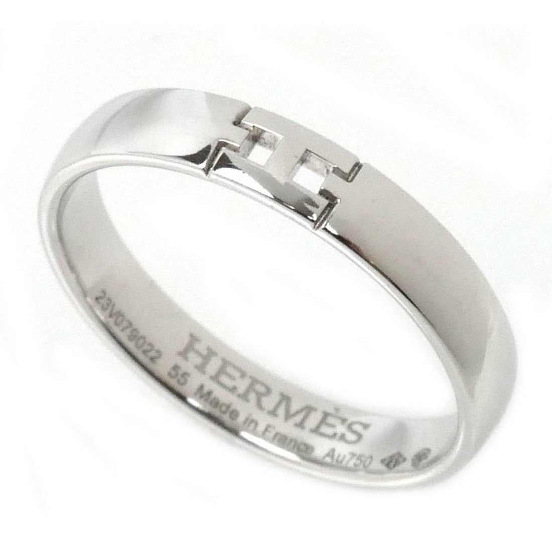 HERMES 18K White Gold Hercules Ring H119854B Size 14.5 (55mm, 3.6g) for Women: --- Catalog ---Category: SizeUS Size: 7.5Brand Size: 55Category: DesignType: Band ringColor: White goldGender: WomenMaterial: White gold (18K)Category: GeneralMPN: H119854BBrand: HermesCountry of Orig