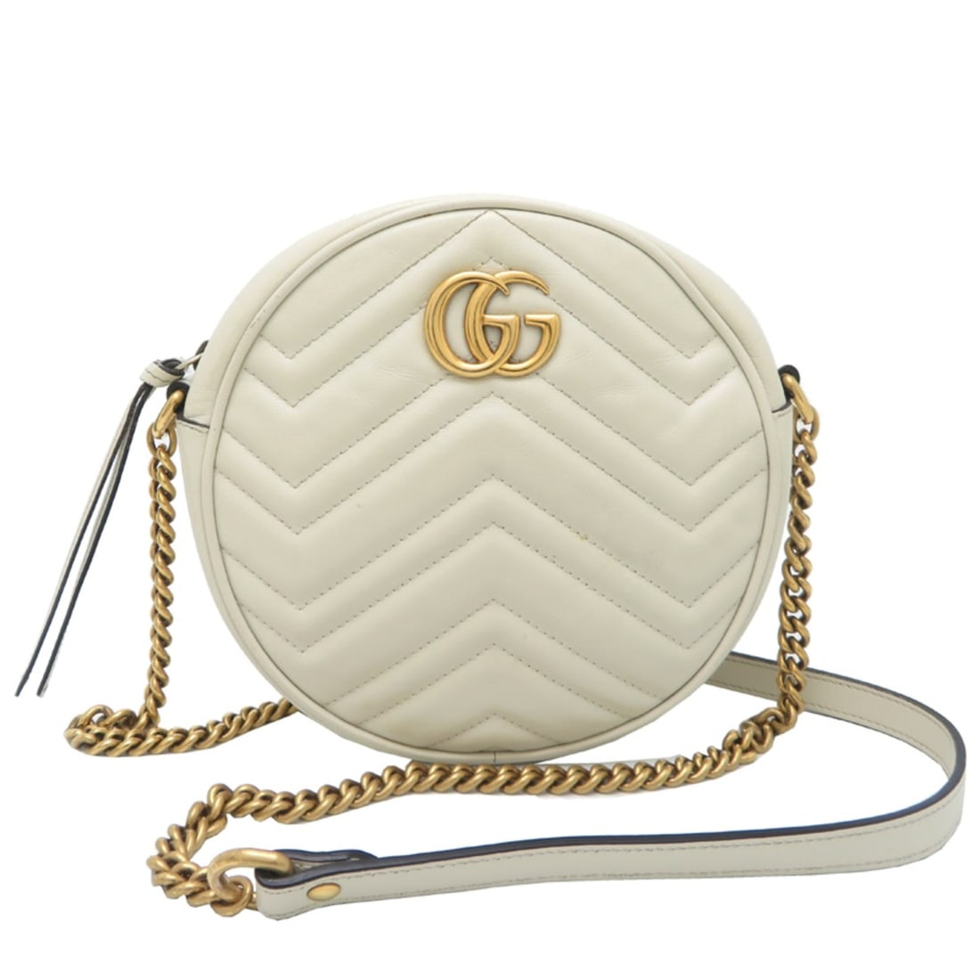 Gucci GG Marmont Round Mini Shoulder Bag, Women's, 550154, Ivory Leather (White) (1 of 16)