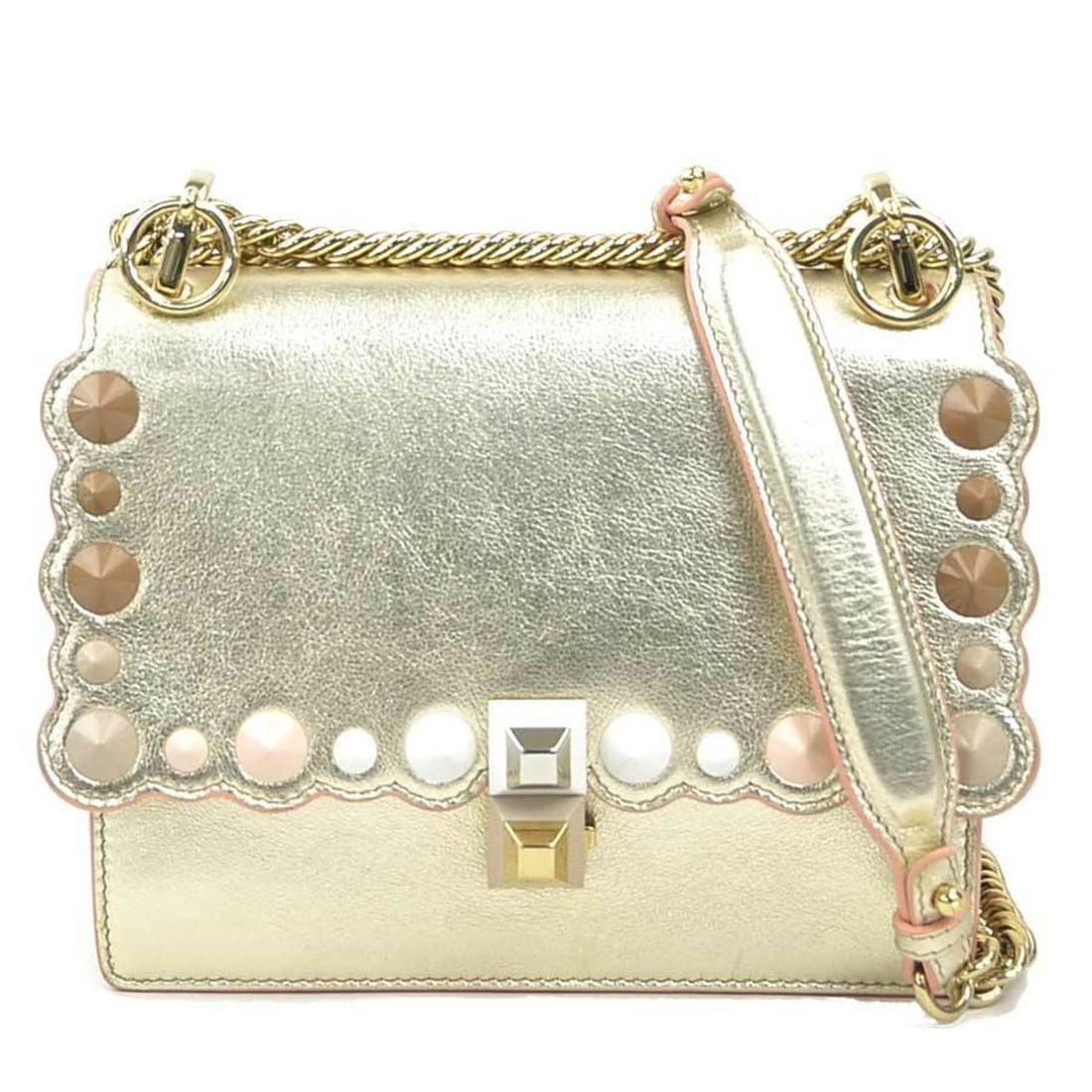 FENDI Canai Small Shoulder Bag in Leather/Metal and Gold, Women's, 8M0381 OZ8 e61314a (1 of 8)