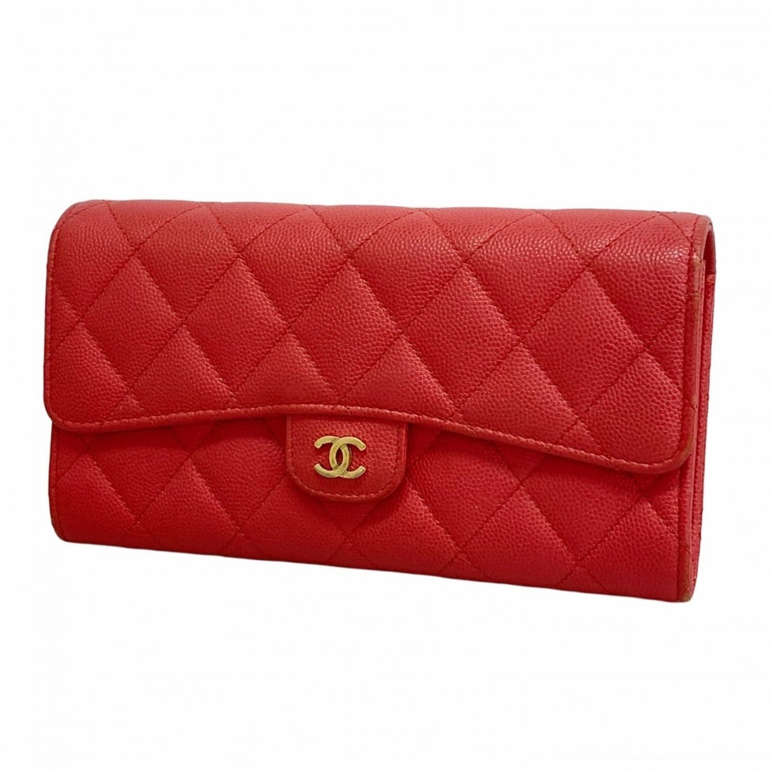 Chanel Matelasse Caviar Leather Long Wallet, Red, Women's, P2200120 (1 of 17)