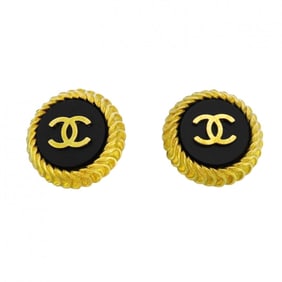 Chanel Coco Mark Circle Earrings, GP Plated Gold and Black, Women's