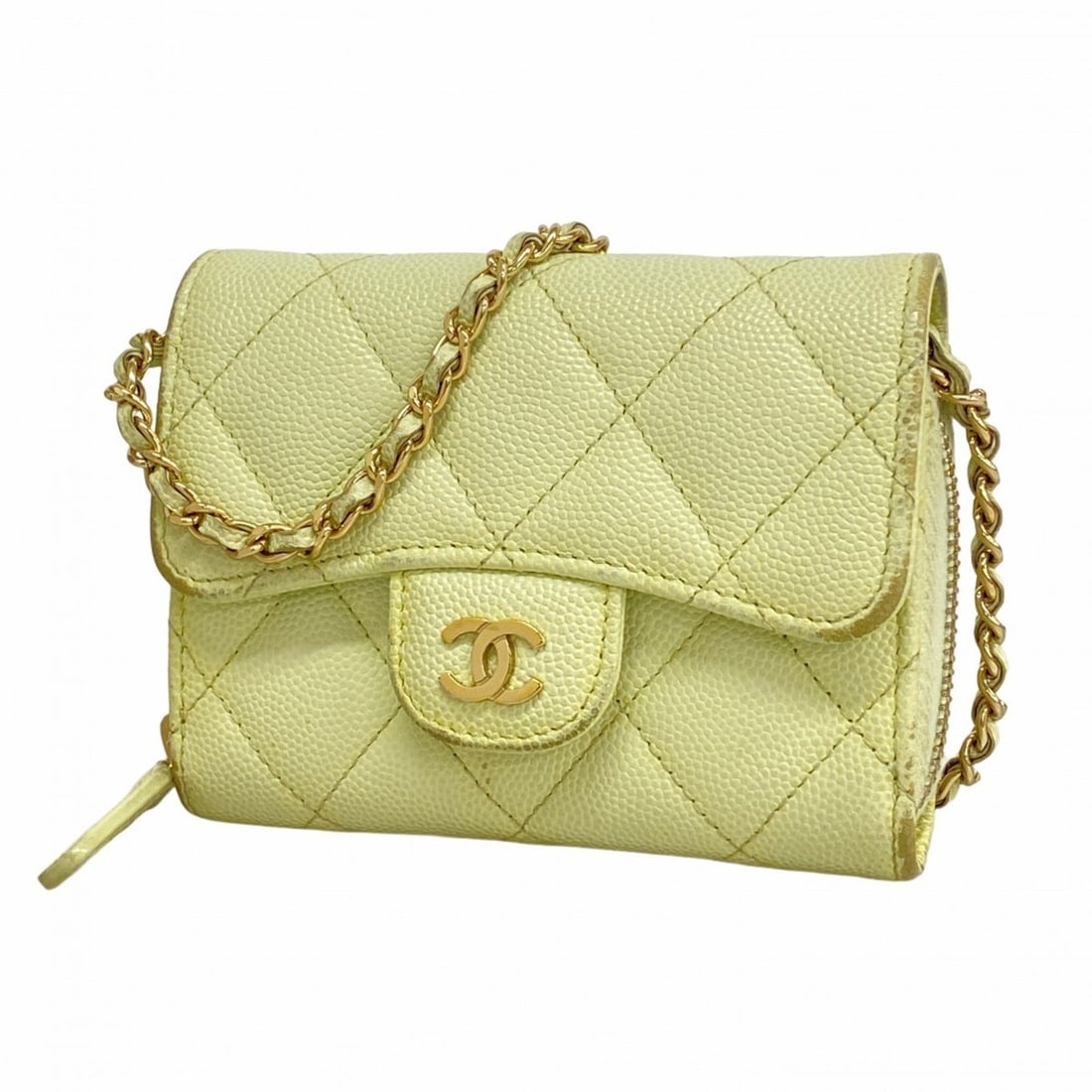 Chanel Matelasse Caviar Leather Shoulder Wallet in Light Green and Champagne (1 of 10)
