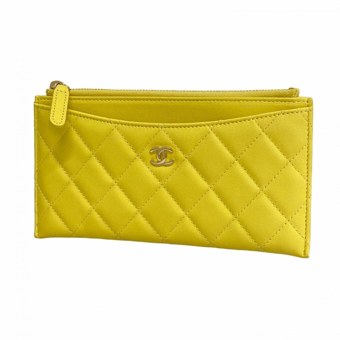 Chanel Matelasse Long Wallet, Lambskin, Yellow, Champagne, Women's (1 of 7)