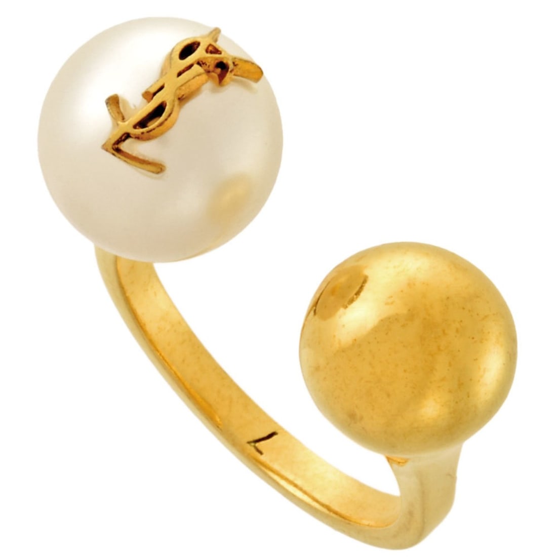 Yves Saint Laurent Saint Laurent YSL Pearl & Ball Ring, Metal Gold, Women's: --- Catalog ---Category: SizeWeight: 6.7g / 0.23oz.JP Size: 13US Size: 6.5Category: DesignType: Band ringColor: GoldStone: PearlGender: WomenMaterial: MetalCategory: GeneralBrand: Yves Saint Laurent--