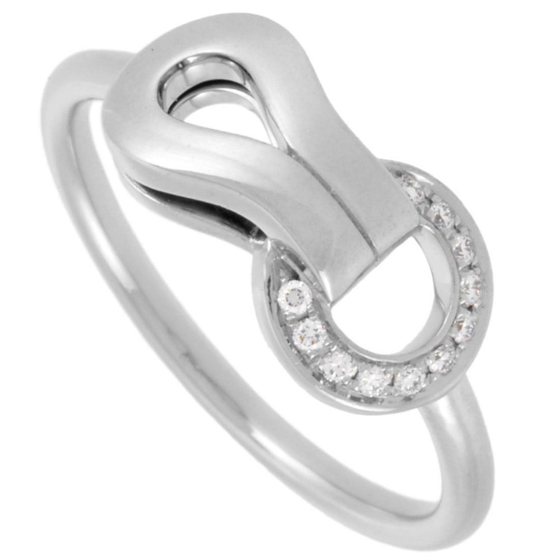 Cartier Agraffe Ring, Diamond, #48, 18K White Gold, 2.6g: --- Catalog ---Category: SizeWeight: 2.6g / 0.09oz.US Size: 4.5Brand Size: 48Category: DesignType: Band ringStone: DiamondGender: WomenMaterial: White gold (18K)Category: GeneralBrand: Cartier--- Item