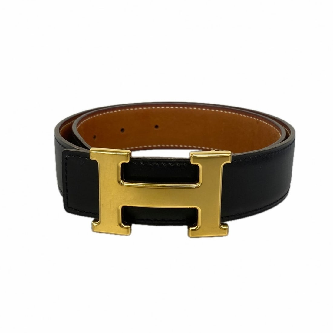 Hermes Hermès Constance Belt, Box Calf Barenia, Black, Natural, D Stamp, Men's/Women's (1 of 10)