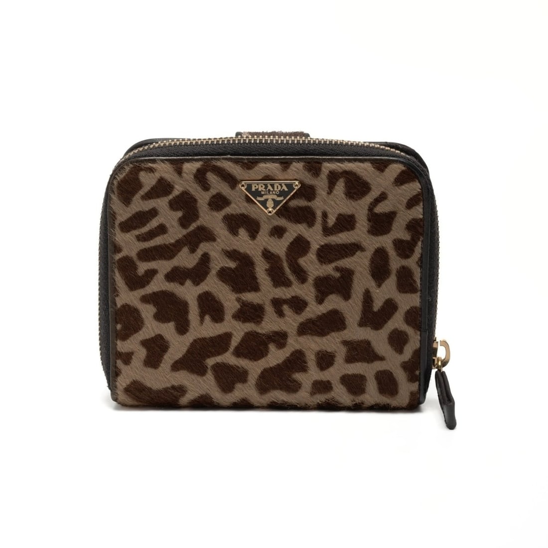 Prada Harako Leopard Print Round Zip Compact Wallet, Brown (1 of 12)