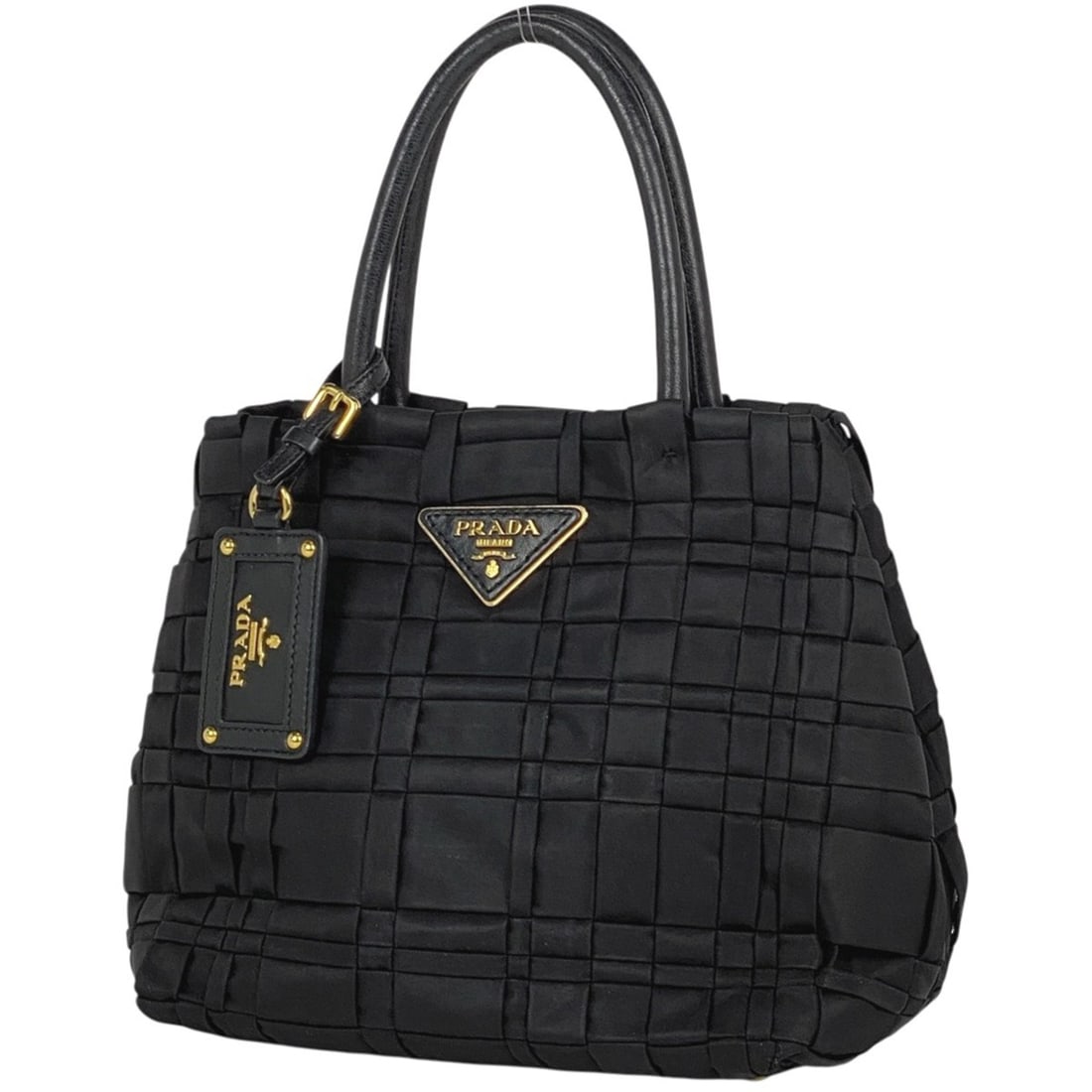 Prada BN1653 Women's Logo Plate Handbag, Braided Nylon Handbag in Nero (Black): --- Catalog ---Category: SizeSize (HxWxD): 20cm x 21cm x 13cm / 7.87'' x 8.26'' x 5.11''Category: DesignType: HandbagColor: BlackGender: WomenMaterial: Nylon , Leather Category: GeneralMPN: BN1653Bran