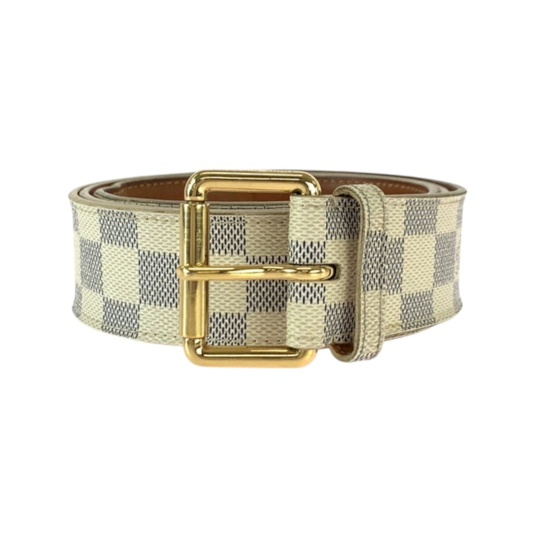 LOUIS VUITTON Damier Azur Santur Pochette Solo in White and Gray with Gold Hardware Leather Belt, (1 of 11)