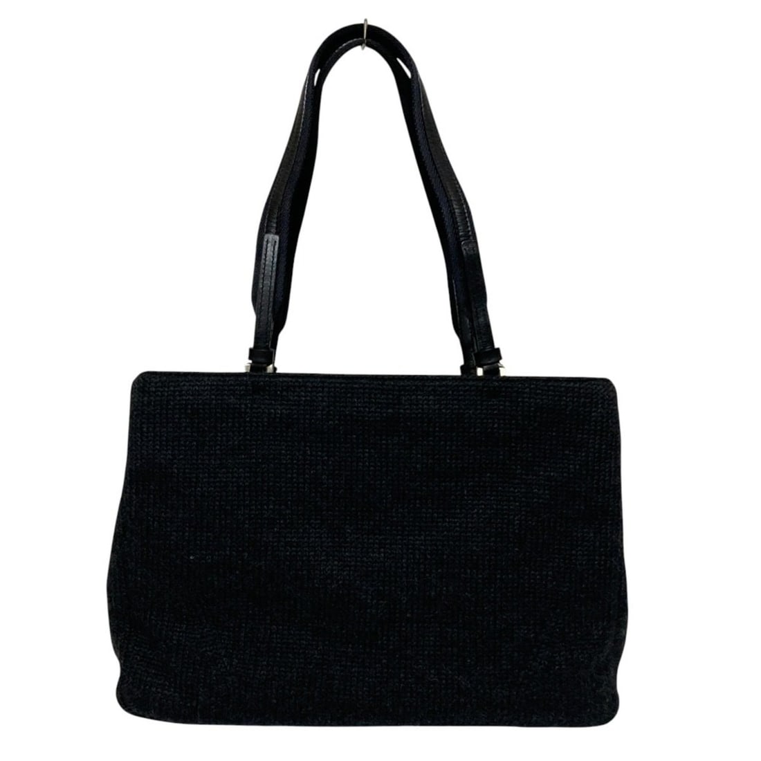 PRADA Prada Wool Knit Leather Tote Bag B9444 Black Women's (1 of 14)