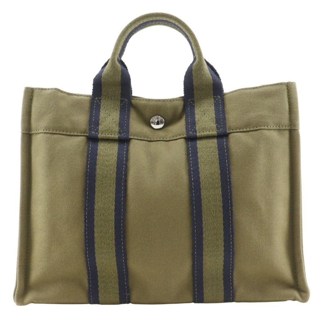 Hermes SackFourre Tout PM Handbag Cotton Canvas Khaki A5 Snap Button Unisex: --- Catalog ---Category: SizeSize (HxWxD): 22cm x 30cm x 8cm / 8.66'' x 11.81'' x 3.14''Category: DesignType: HandbagColor: KhakiGender: Women,MenMaterial: Cotton canvas Category: GeneralBrand: Hermes