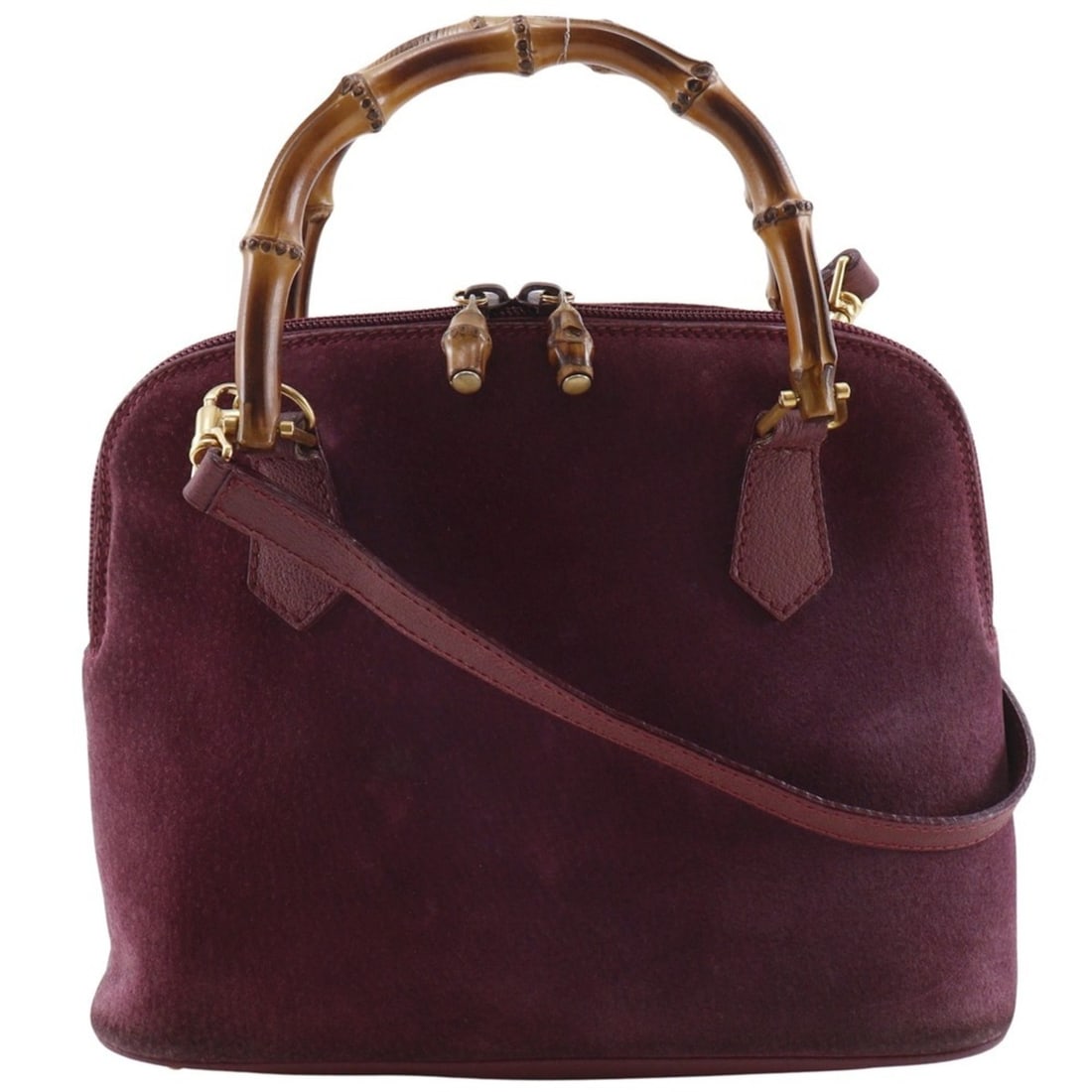 Gucci Bamboo Handbag 2-Way Shoulder Old 000.2058.0290.0 Suede Purple A5 Double Zipper Women's (1 of 20)
