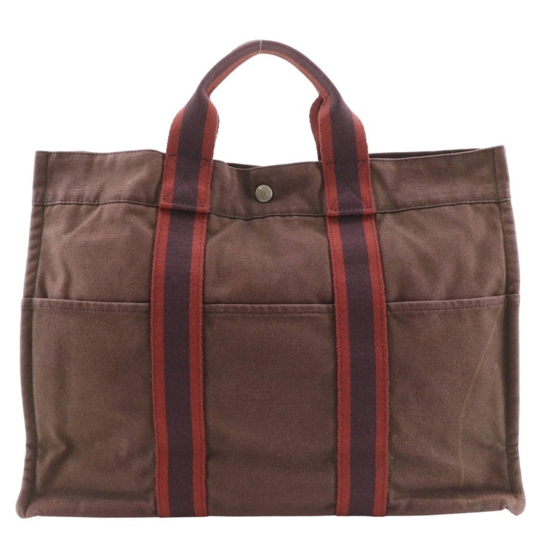 Hermes Sack Fourre Tout MM Handbag Cotton Canvas Brown A4 Snap Button Unisex: --- Catalog ---Category: SizeSize (HxWxD): 31cm x 42cm x 10cm / 12.2'' x 16.53'' x 3.93''Category: DesignType: HandbagColor: BrownGender: Women,MenMaterial: Cotton canvas Category: GeneralBrand: Herme