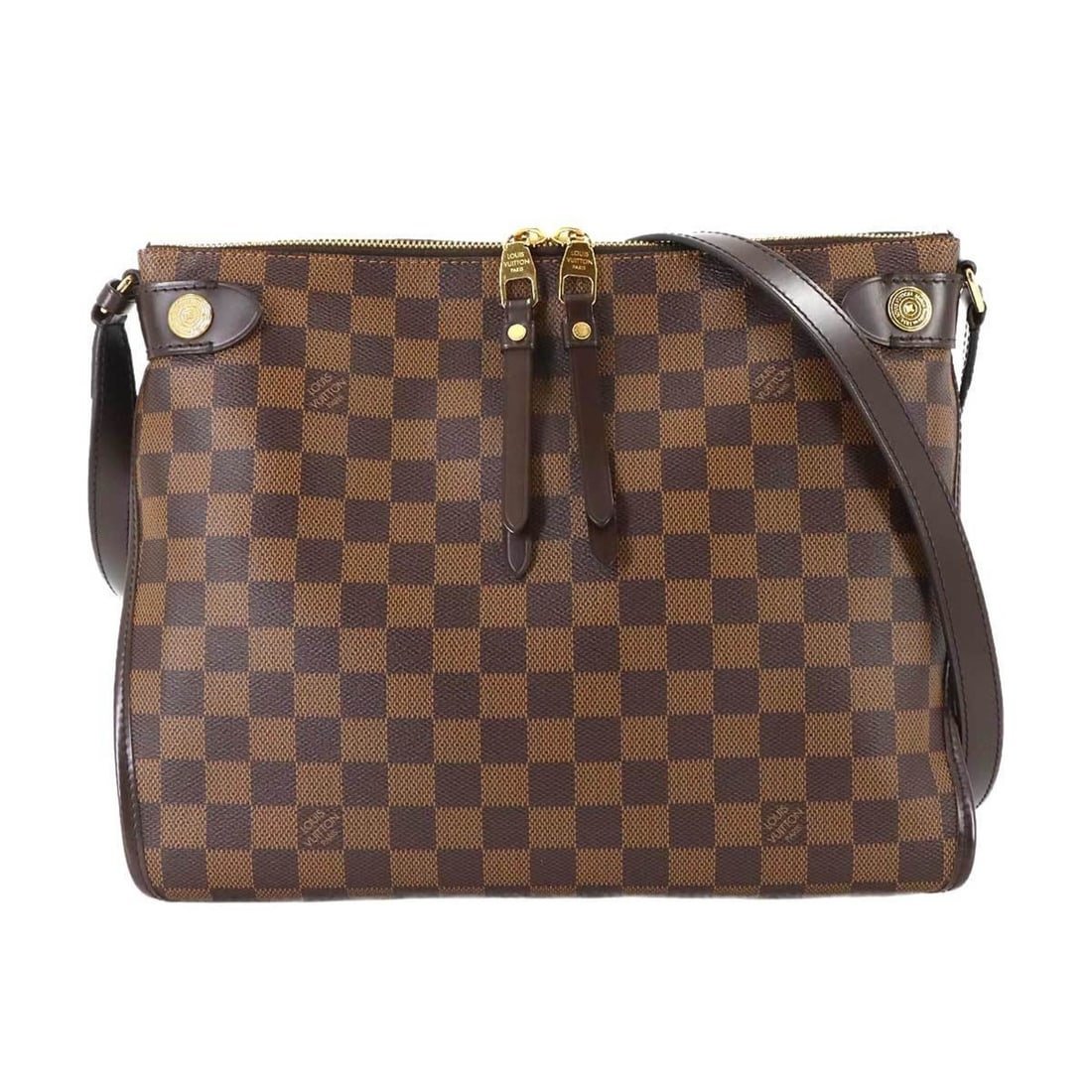 Louis Vuitton Damier Duomo Shoulder Bag, Ebene Brown, N41425, Gold Hardware: --- Catalog ---Category: SizeSize (HxWxD): 25cm x 31cm x 13cm / 9.84'' x 12.2'' x 5.11''Category: DesignType: Shoulder bagColor: Brown, Damier Canvas, EbeneGender: WomenMaterial: Damier Canvas Categor