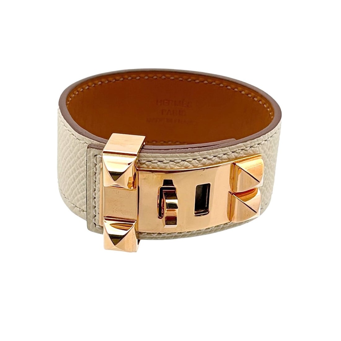 Hermes Hermès Collier de Chien Bangle, Epsom Nata, B Stamp, Rose Gold Hardware (1 of 8)