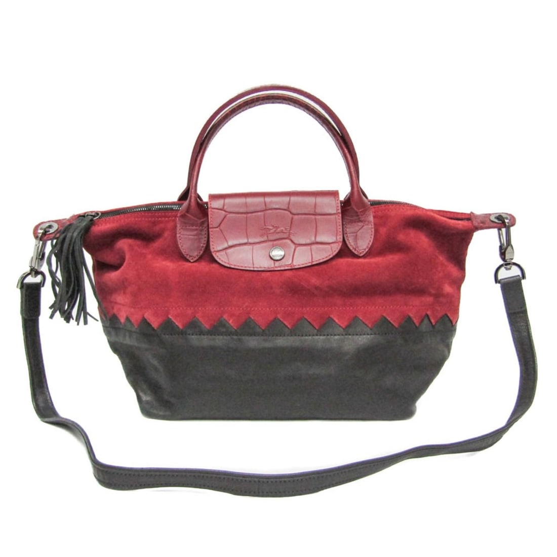 Longchamp Le Pliage Cuir Women's Leather,Suede Handbag,Shoulder Bag Black,Red Color (1 of 18)