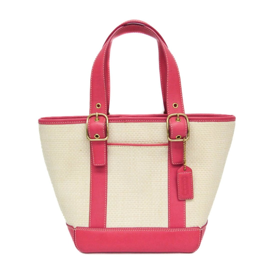 Coach Small Basket Tote 8909 Women's Straw,Leather Handbag,Tote Bag Light Beige,Pink (1 of 17)