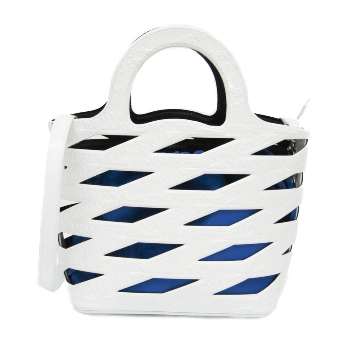 Balenciaga Neo Basket 630708 Women's Patent Leather,Nylon Handbag,Shoulder Bag Blue,White: --- Catalog ---Category: SizeSize (HxWxD): 18cm x 20cm x 10.5cm / 7.08'' x 7.87'' x 4.13''Strap Length: 105cm - 120cm / 41.33'' - 47.24''Handle Length: 20cm / 7.87''Category: DesignType: Handbag, Shou