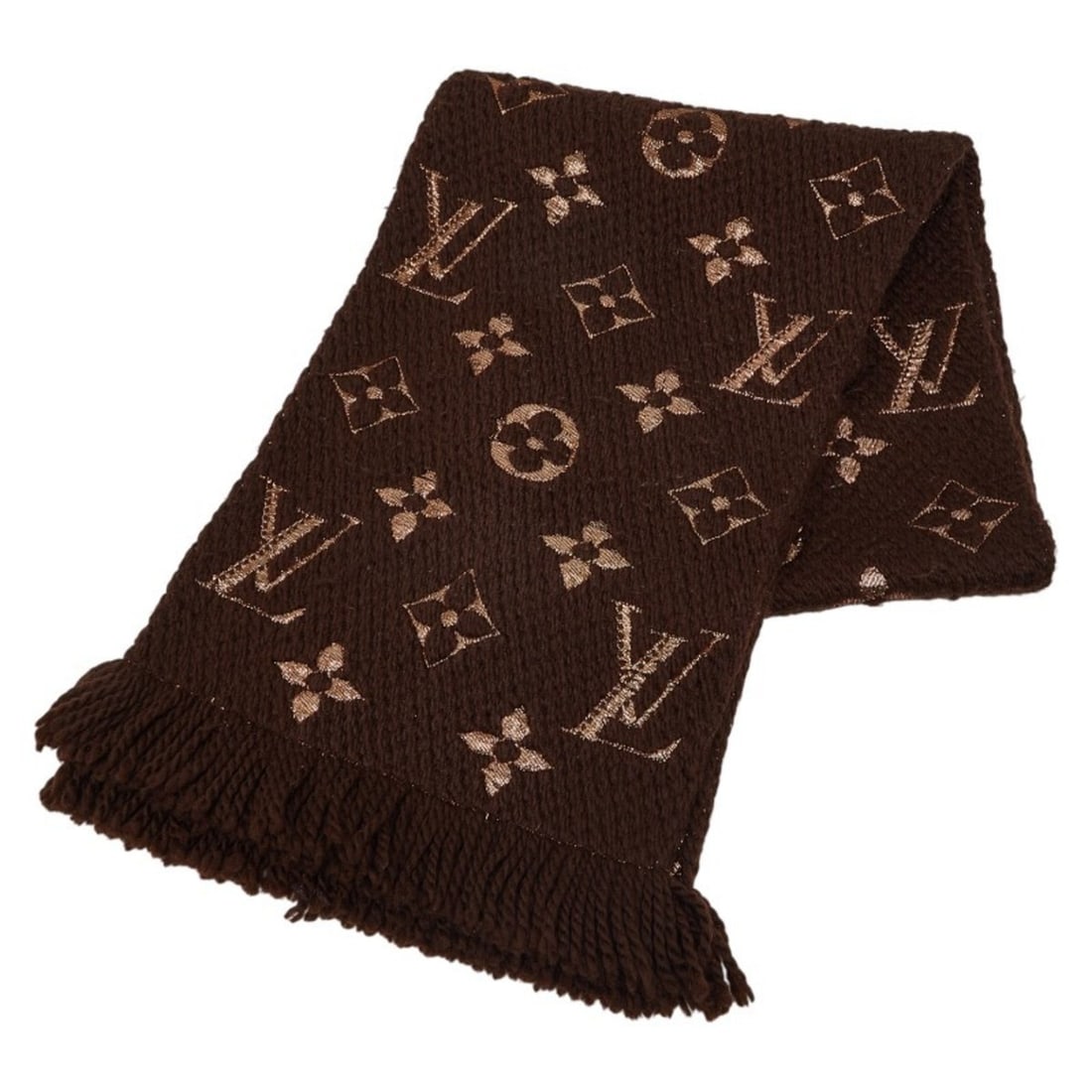 Louis Vuitton Echarpe Logomania Shine Scarf M71383 Brown Wool and Silk Women's LOUIS VUITTON (1 of 10)