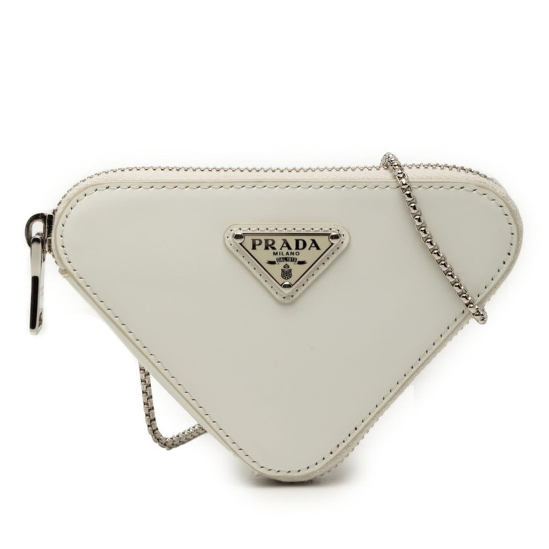 Prada Triangle Logo Plate Chain Shoulder Bag Pouch 1NR005 White Leather Women's PRADA: --- Catalog ---Category: SizeSize (HxWxD): 9cm x 13cm x 2cm / 3.54'' x 5.11'' x 0.78''Category: DesignType: Pouch, Shoulder bagColor: WhiteGender: WomenMaterial: Leather Category: GeneralMPN: 1NR005Br