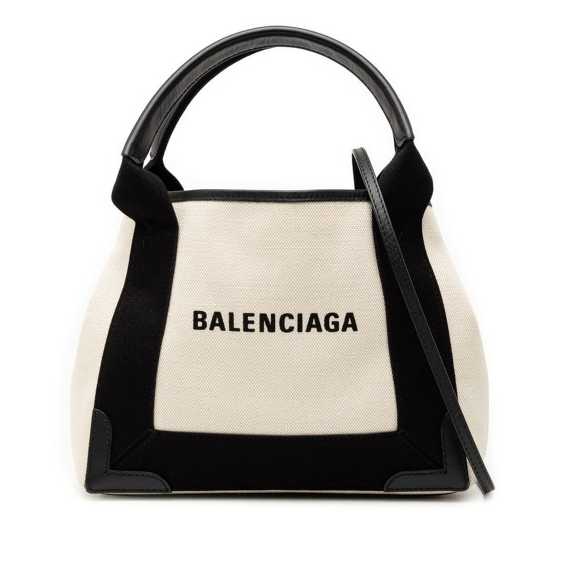 Balenciaga Navy Cabas XS Shoulder/Handbag 2-Way 390346 White Black Leather Canvas Women's BALENCIAGA (1 of 9)