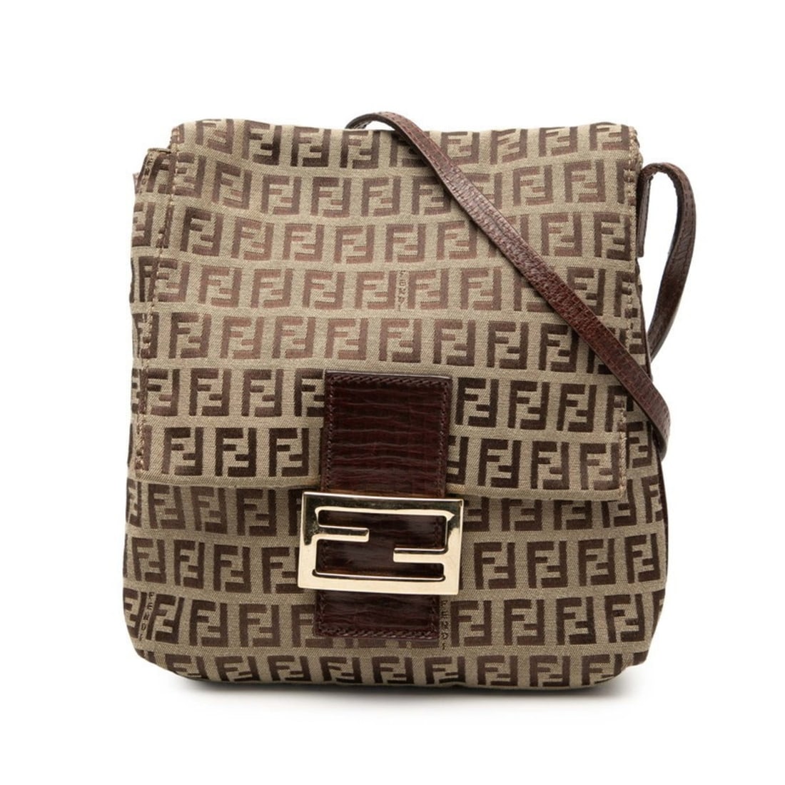 Fendi Zucchino Crossbody Shoulder Bag 8BT075 Brown Canvas and Leather Women's FENDI (1 of 9)