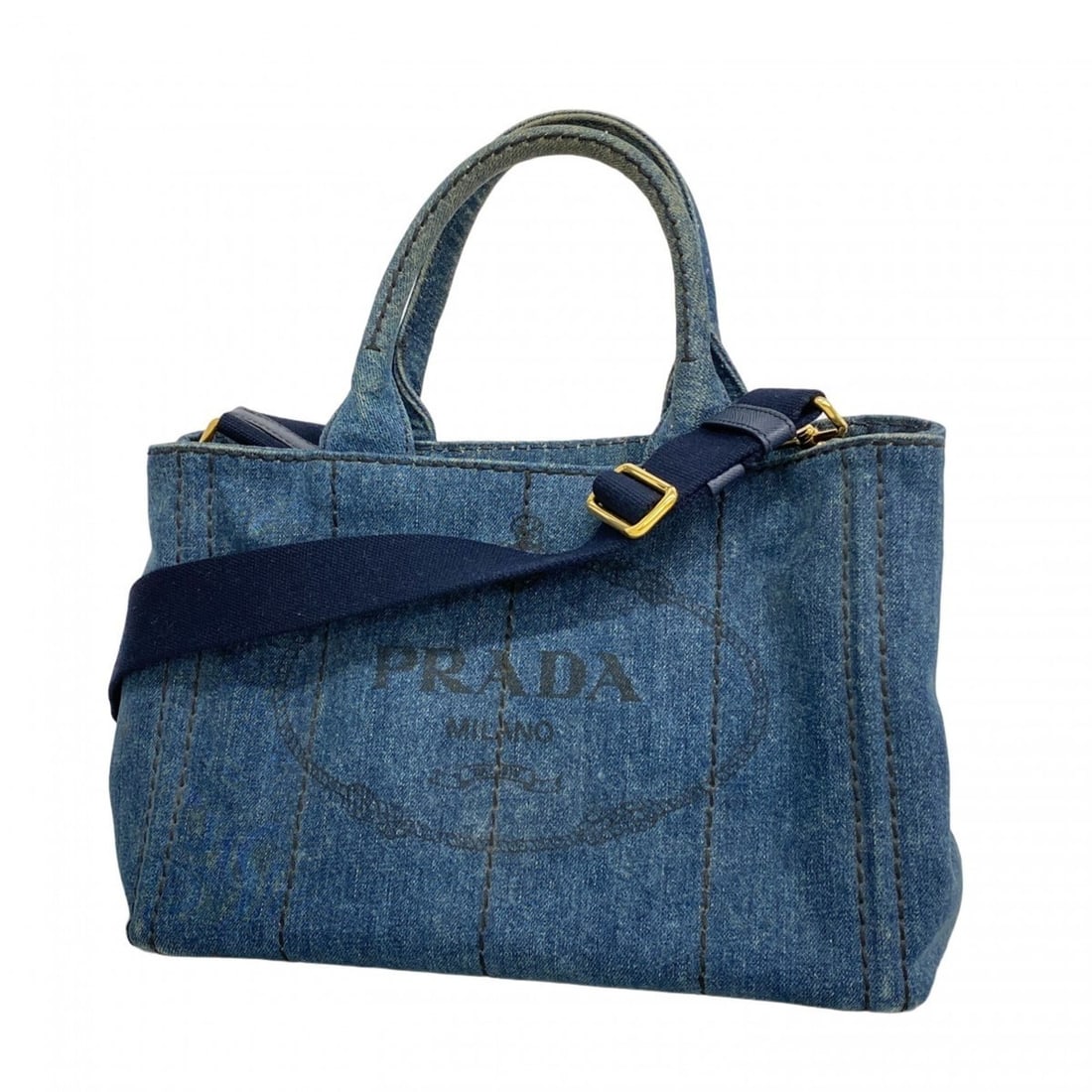 Prada Canapa Denim Blue Tote Bag, 2-Way Bag for Women (1 of 10)